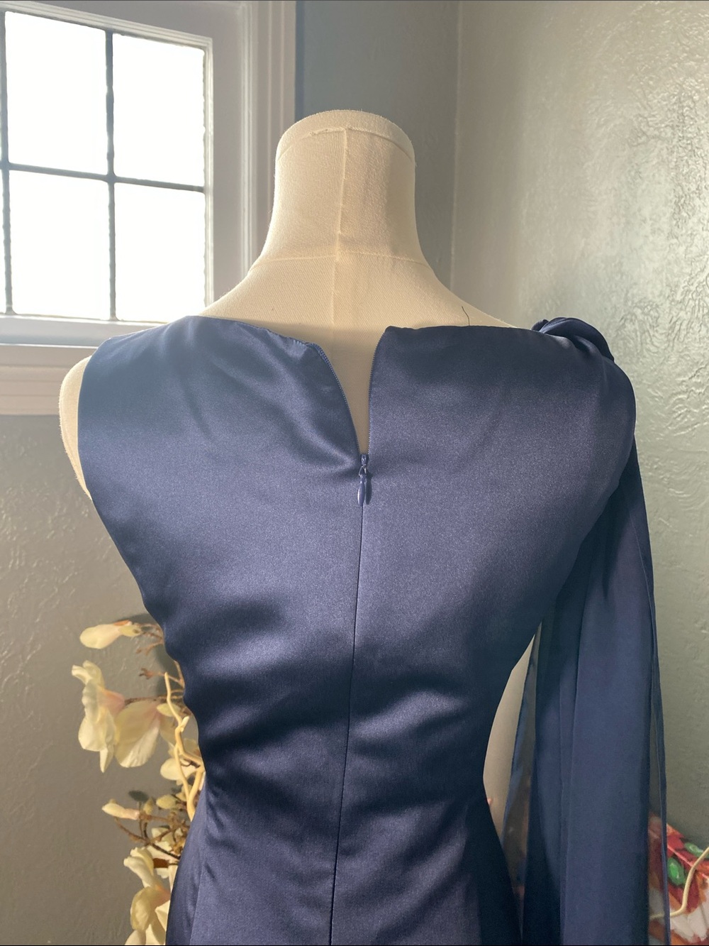 Michaelangelo Navy One Shoulder Formal Gown Cape Sleeve Prom Evening Dress - Picture 10 of 10